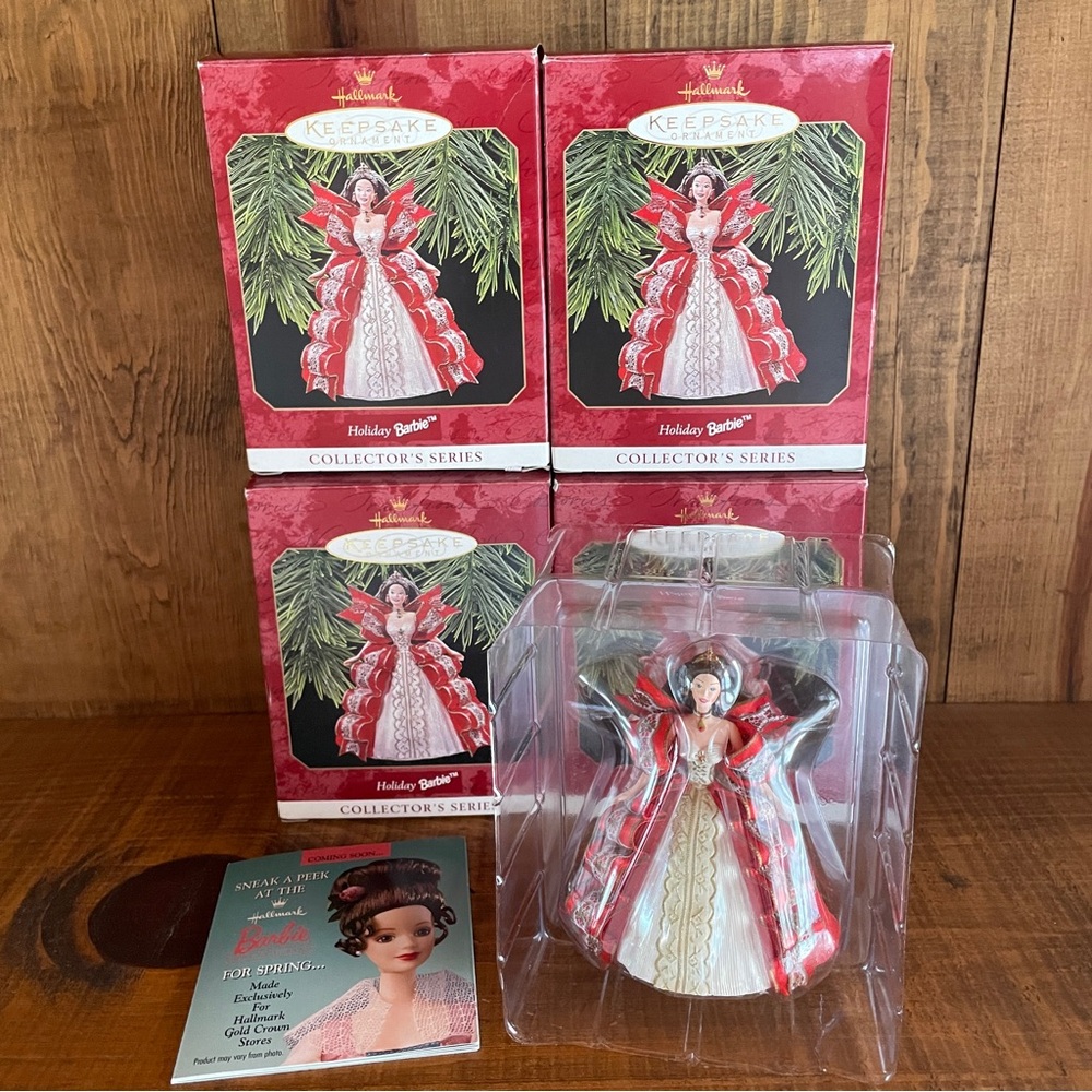 Lot Of 4 Holiday Barbie Hallmark Christmas Ornaments 1997 #5 NEW NEVER DISPLAYED